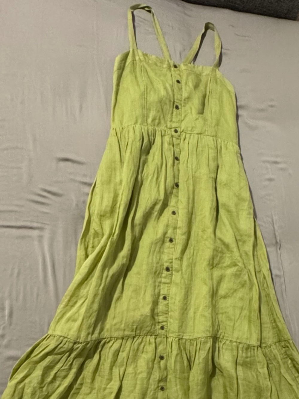 Banana Republic Lime Green Linen-Blend Button-Through Midi Dress S